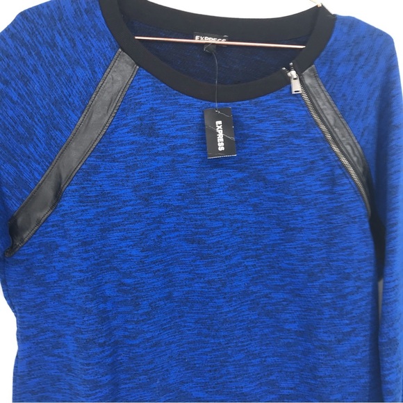 NWT Express Edgy Vegan leather & Zipper Accent Sweatshirt - Picture 2 of 7